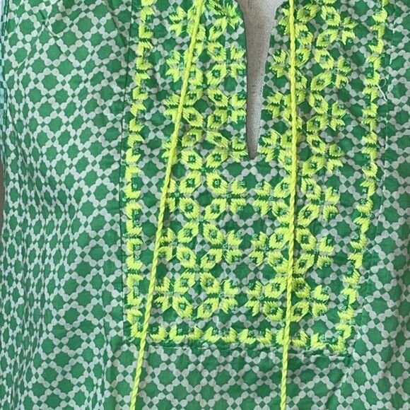 J . Crew (factory) Green Embroidered Tassel Tank Sleeveless Top Blouse Sz 12 - Picture 3 of 3